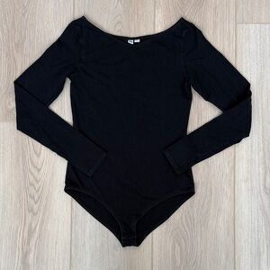Uniqlo Black Long Sleeve Wide Scoop Neck Bodysuit